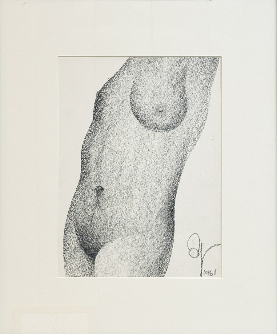 ALBERT RADOCZY - Portrait of Flores, Nude #1 - Conte Crayon on Paper - 19"x13" - 1961