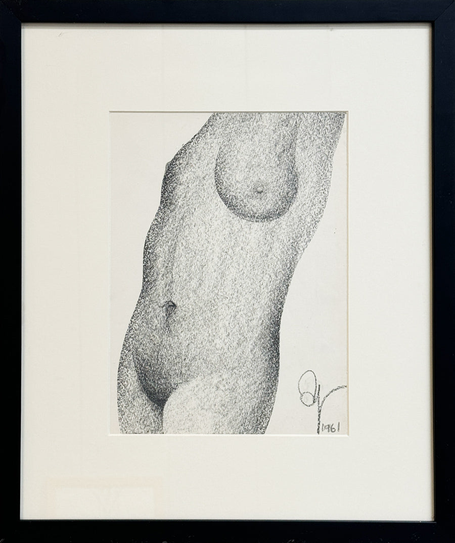 ALBERT RADOCZY - Portrait of Flores, Nude #1 - Conte Crayon on Paper - 19"x13" - 1961