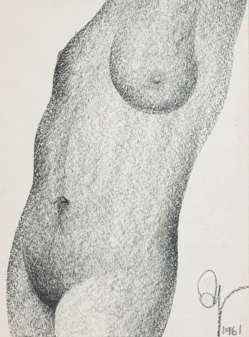 ALBERT RADOCZY - Portrait of Flores, Nude #1 - Conte Crayon on Paper - 19"x13" - 1961