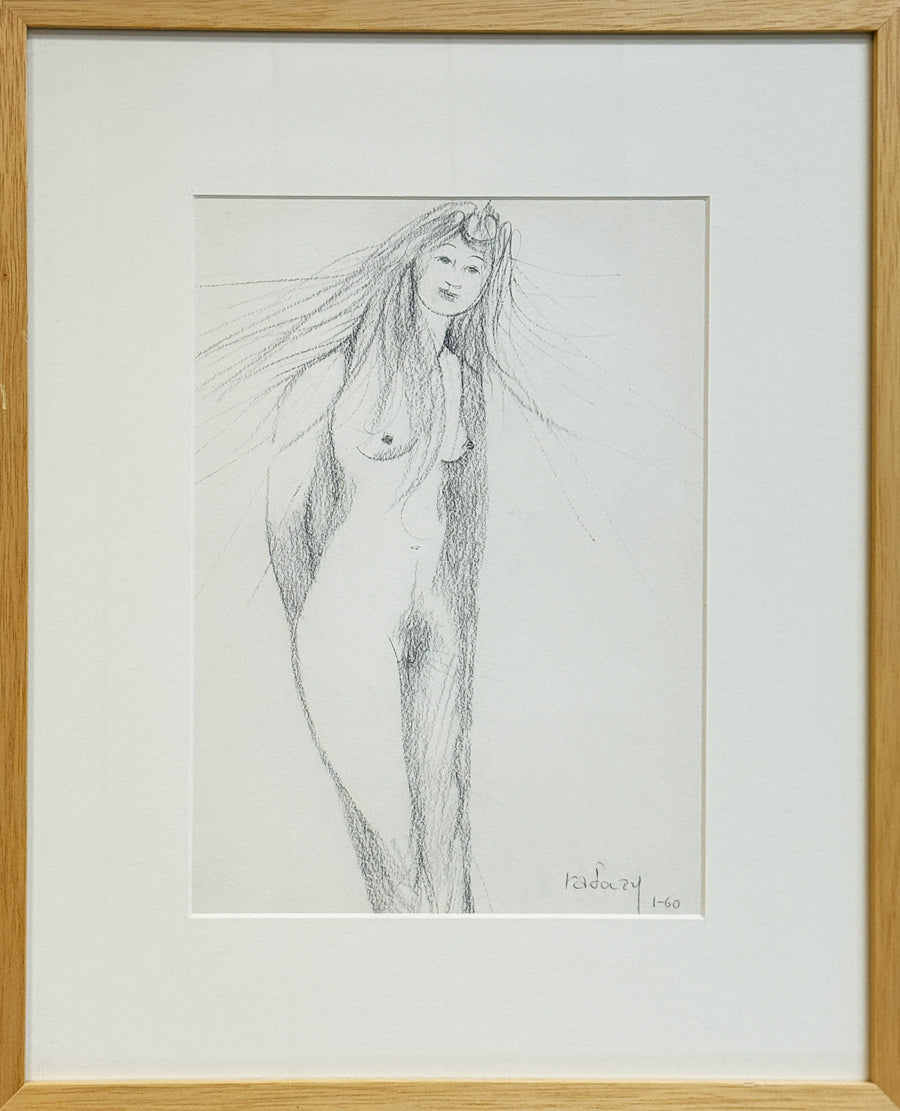 ALBERT RADOCZY - Portrait of Flores Standing with Long Hair - Led Graphite on Paper - Overall 17"x14" - 1960