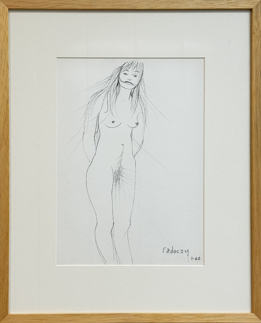 ALBERT RADOCZY - Mischievous Portrait of Flores - Single Hair Brush on Paper - Overall 17"x14" - 1960