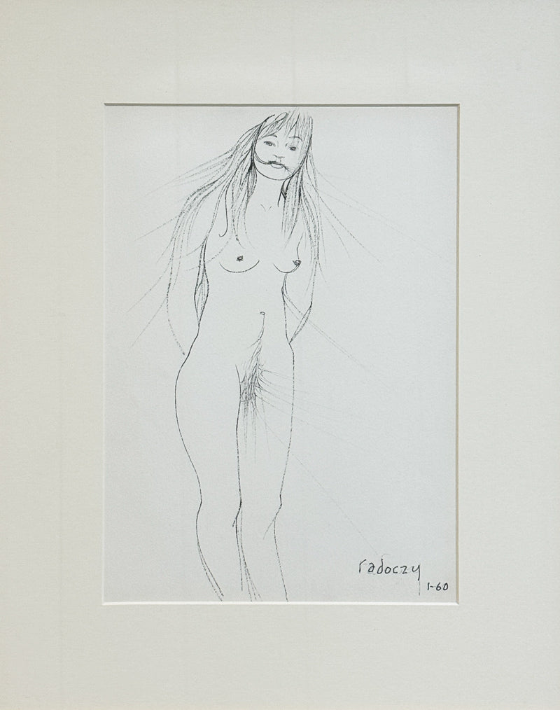 ALBERT RADOCZY - Mischievous Portrait of Flores - Single Hair Brush on Paper - Overall 17"x14" - 1960