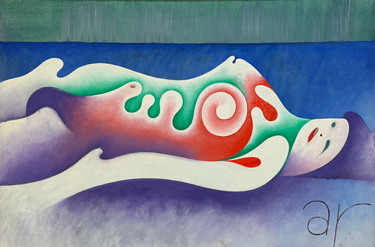 ALBERT RADOCZY - Portrait of Flores Reclining with Wave Design - Oil on Canvas - 24"x36" - 1966