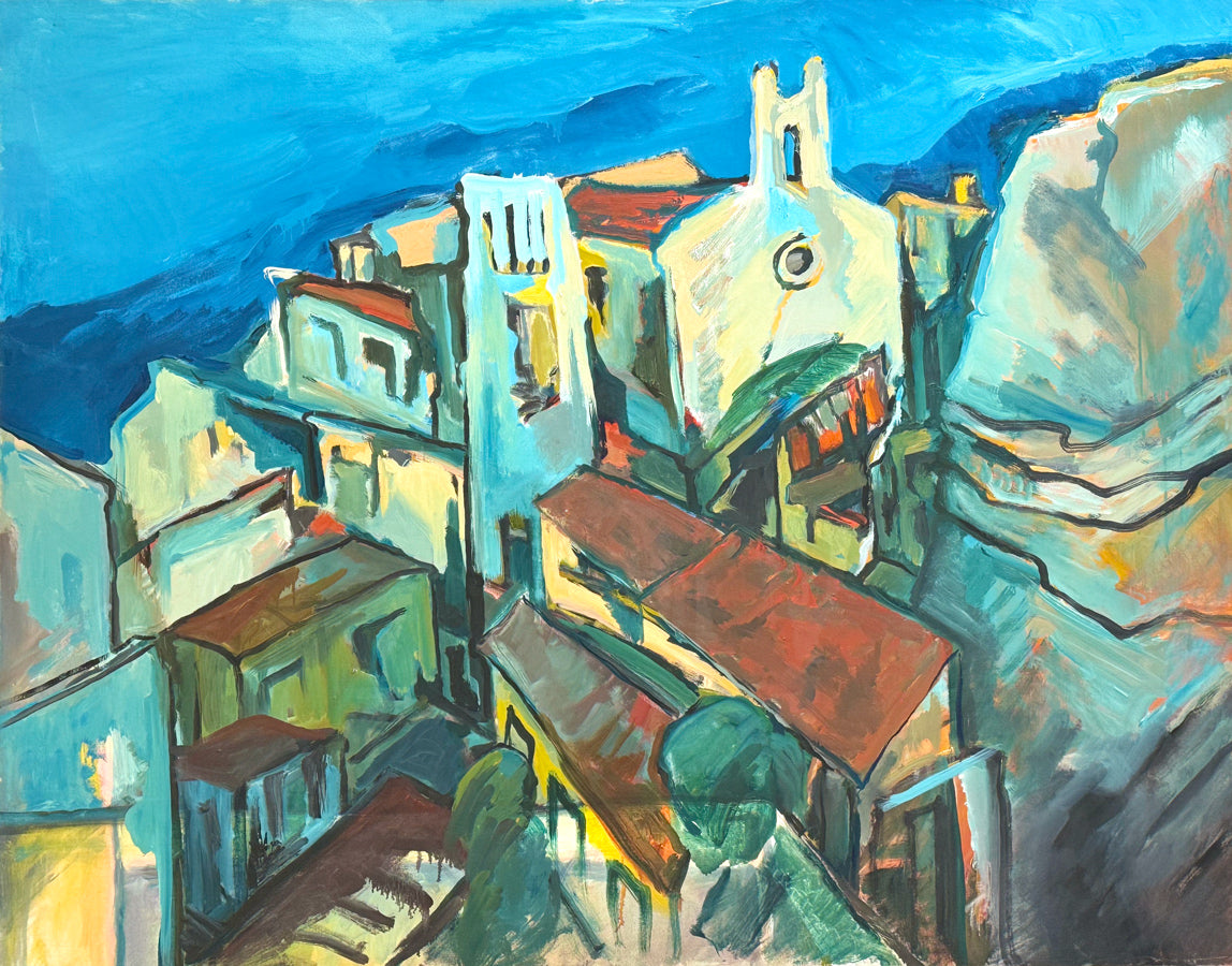 Fay Singer, oil on canvas painting of a view of Pepperdine university form above